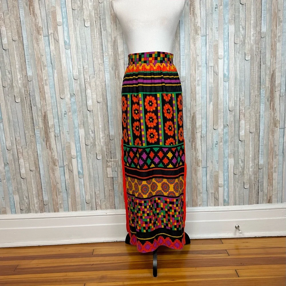 Vintage 60s 70s Lanz XS 0 Bright Mod Floral Print Maxi Midi Skirt Funky Hippie‎